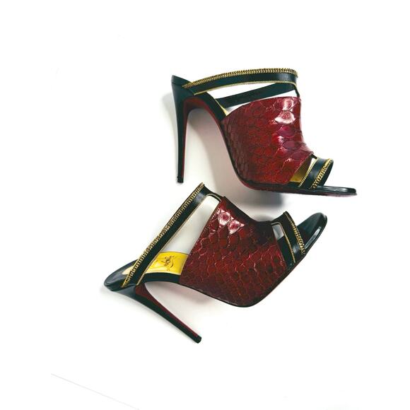 Christian Louboutin Akenana Red Python Mules EU 36 – Exotic Luxury Slip-On Heels - Picture 5 of 9